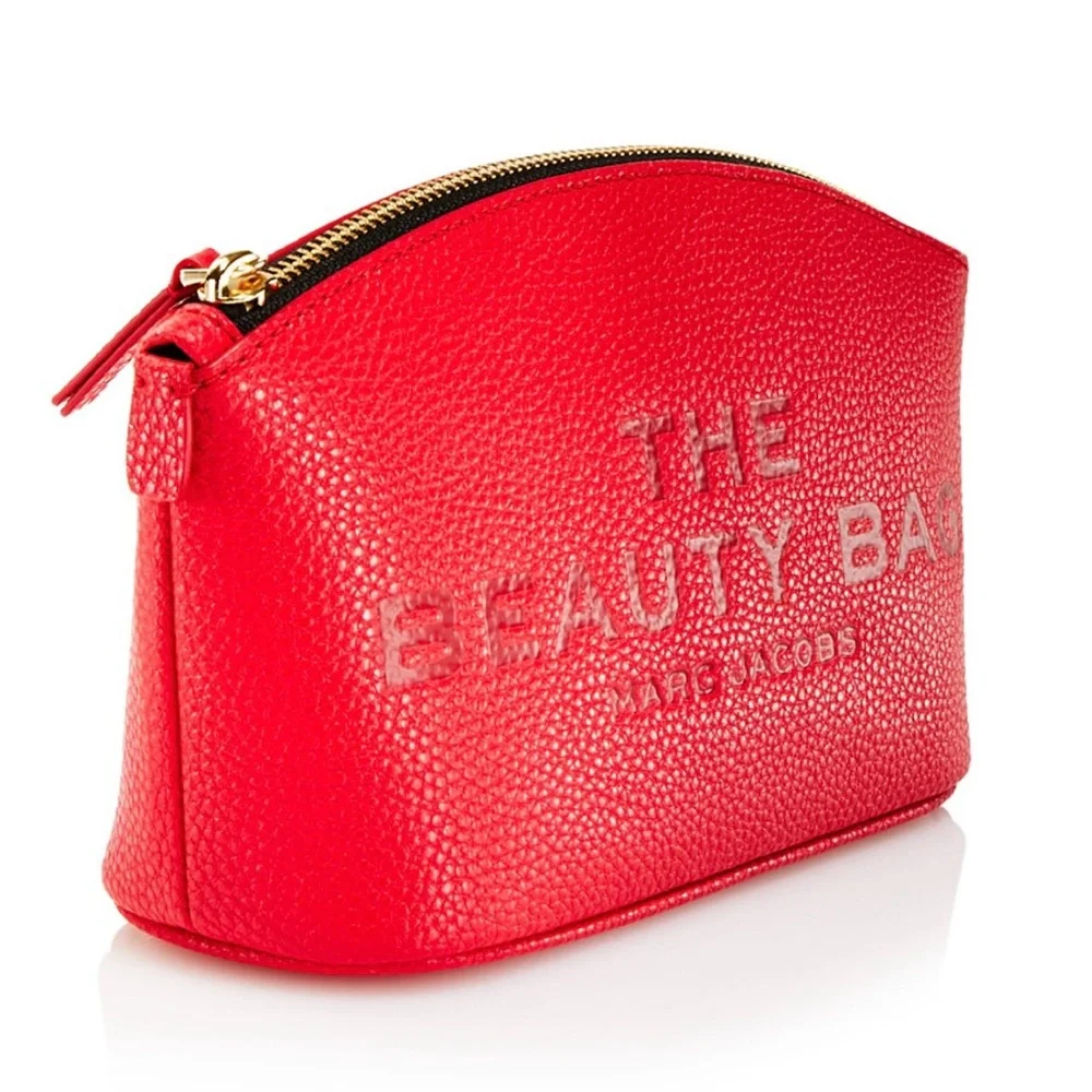 Marc Jacobs The Beauty Bag Cosmetic Bag Red Leather NWOT structured and stunning
